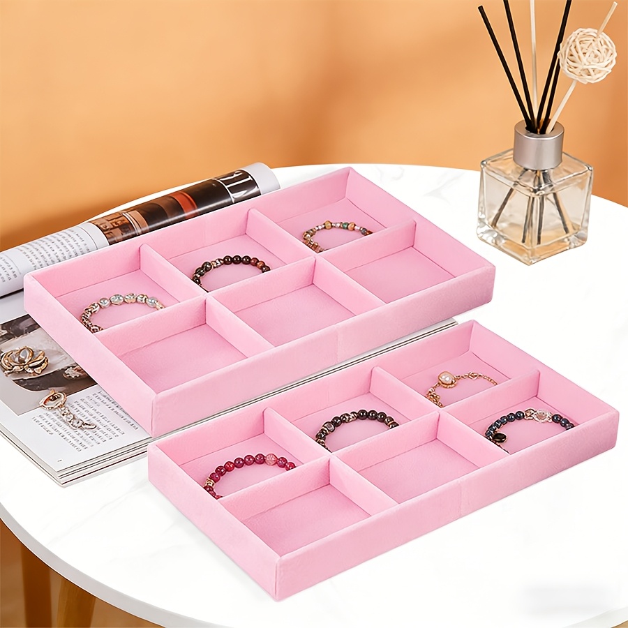 2pcs Pink Stackable Jewelry Display Tray Set, Necklace & Ring