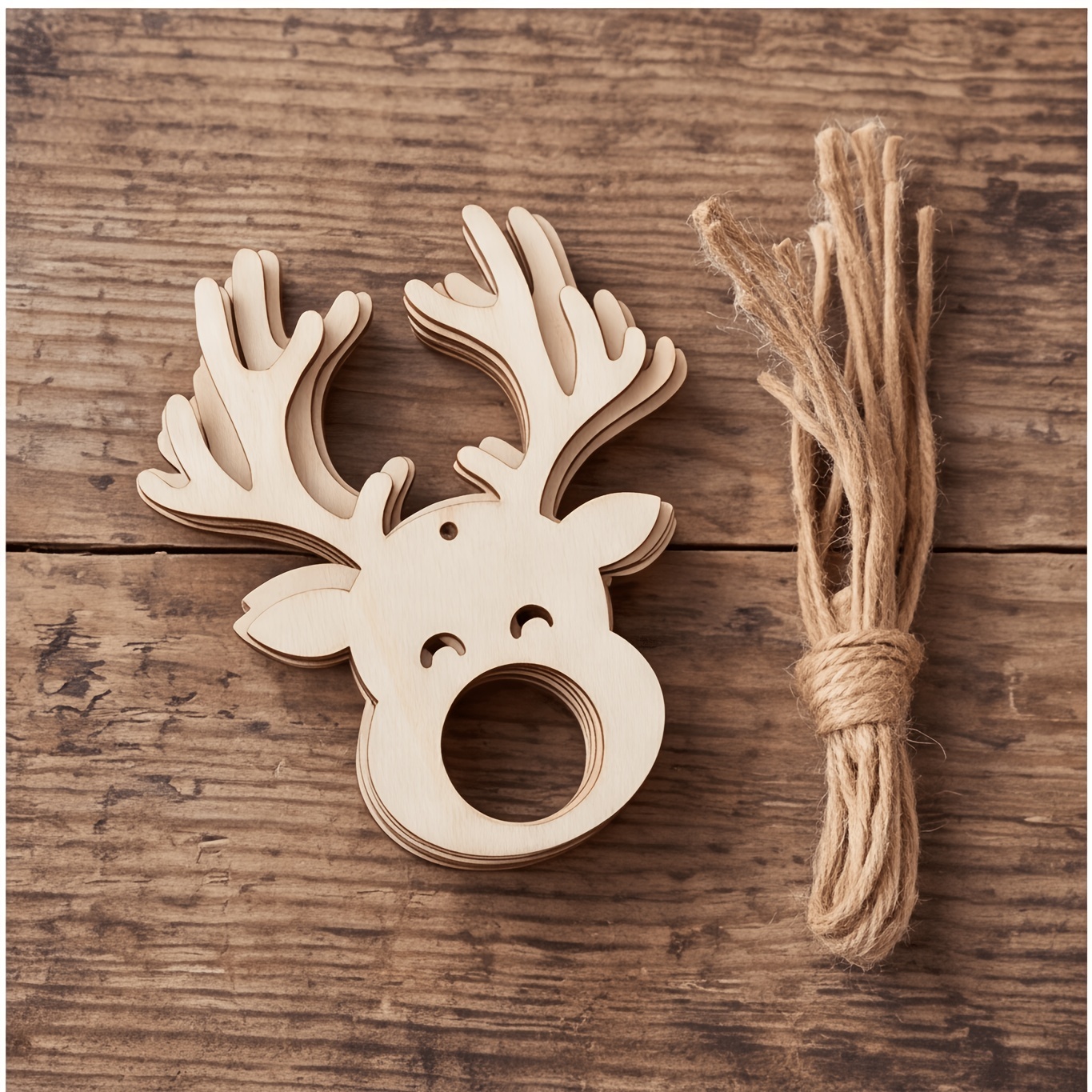 TEMU 6pcs Set, Cute Wooden Reindeer Christmas Ornaments, Lightweight Wood, Each Style With , Easy To Hang, Cute Hollow Reindeer Head Decorations, For