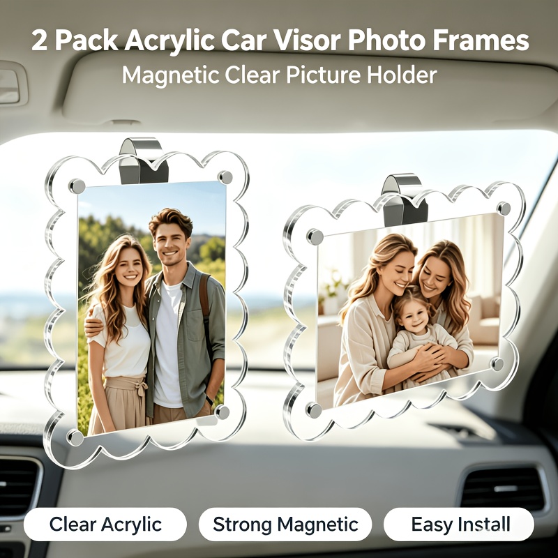 TEMU Lot de 2 ensembles (6 pièces) de pinces à photo pour pare-soleil de voiture – Cadre magnétique pour photos de famille et d'animaux de compagnie,