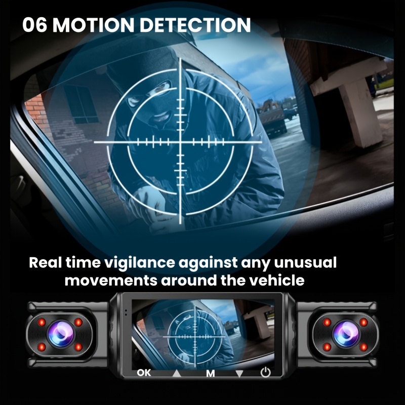 360 panoramic dash cam 1080p hd recording 3 4 channel front 1080p rear   720p 3 5     in wi fi for smartphone connection   motion detection parking surveillance and 24h loop recording Product details 7