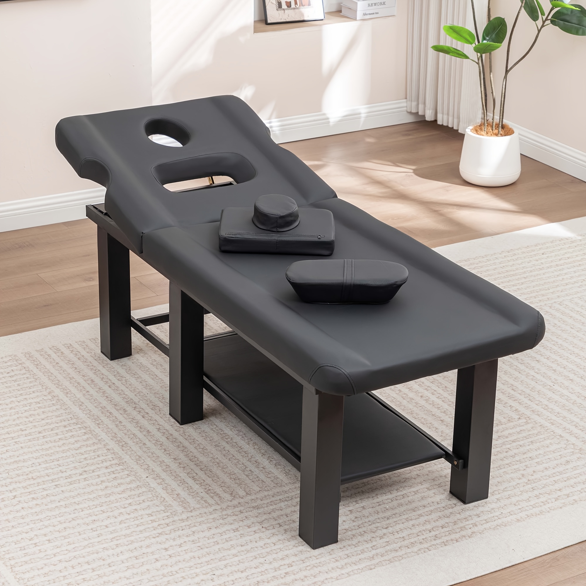 72 8 professional massage table physical relax table spa   facial care massage bed with adjustable backest and storage shelf for massage spa   white black