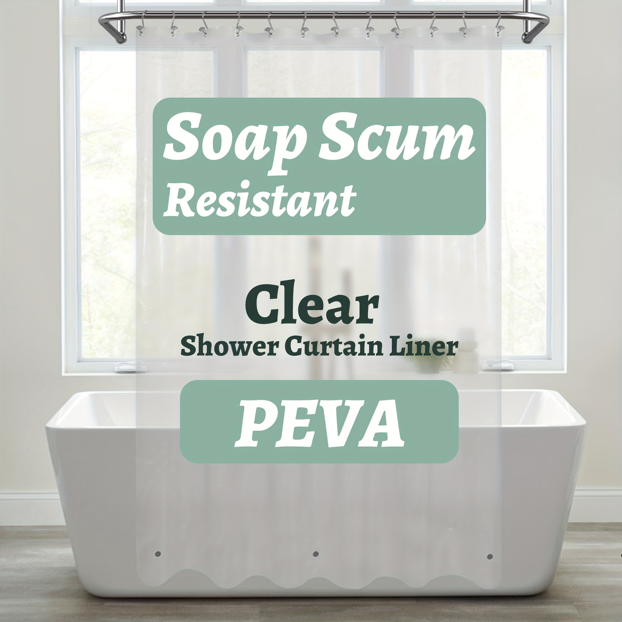 

1pc 71x72inch Clear Peva Shower Curtain Liner With 3 Magnets And Metal Grommets - No Chemical Smell, Easy To Install And Maintain