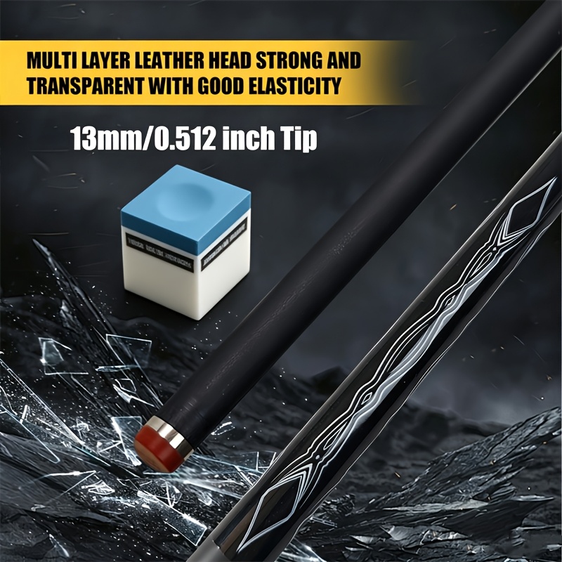 TEMU 13mm Carbon Fiber Pool Cue, 57-inch Special Pattern Billiard Cues, 2pcs Modular Cue, Professional Low Curved Design, Suitable For 8 Ball/, For