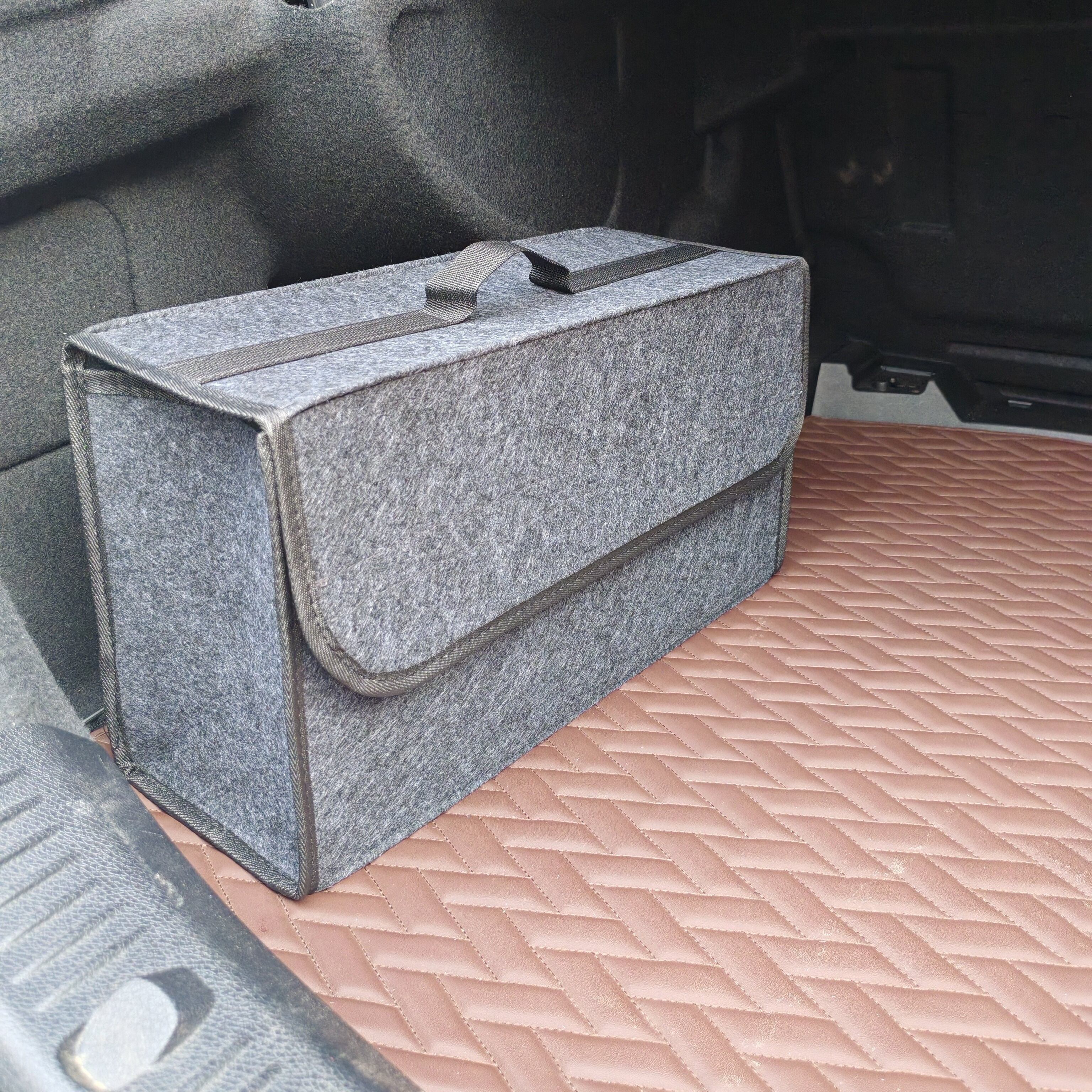 

1pc Car Storage Box, Portable, Collapsible Car Trunk Organizer, Felt Fabric Storage Box, Car Interior Organization Container, Car Organizer