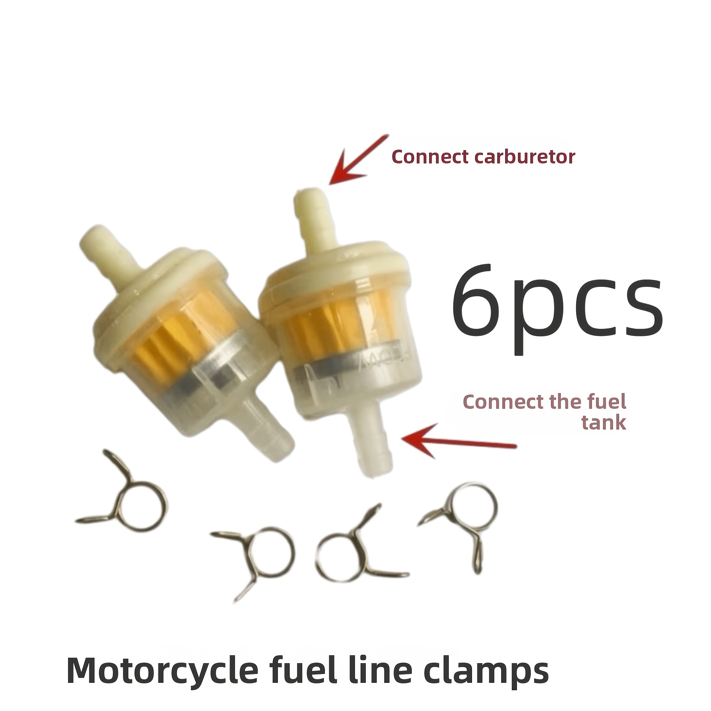 TEMU 6pcs Motorcycle Fuel Filter Kit With 2pcs Gasoline Filters And 4pcs Hose Clamps, Universal For Scooter Atv Moped 125cc Carburetor, Oil Resistant