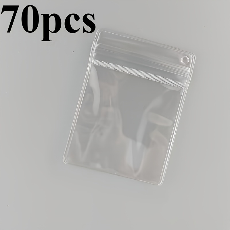 TEMU 70pcs Transparent Pvc Zipper Storage Bags Available In Packs Of, Measuring 8×6cm. Reusable Protective Sleeves Feature Hanging Holes, A Secure
