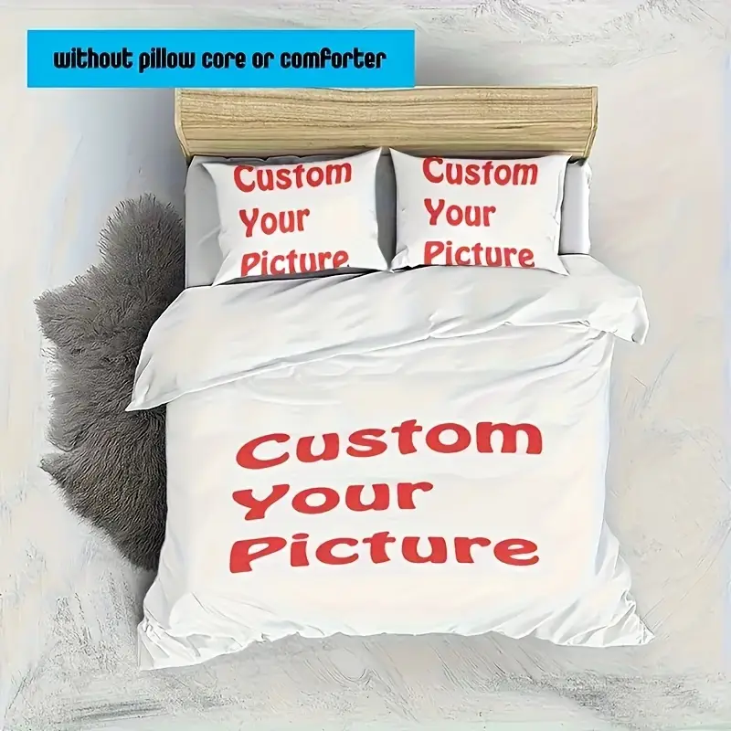 custom 3pcs bedding set with personalized photo 1 duvet cover and 2 pillowcases soft breathable polyester down er cover and pillowcase zipper closure machine washable suitable for bedroom or Product details 3