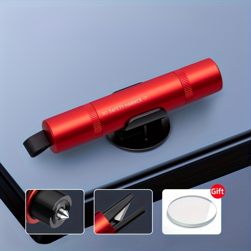 Outil De Bris De Vitre De Voiture - Marteau De Secours Avec Coupe-ceinture - Tungstène Rockwell 65, Force 6 Kg - Rouge