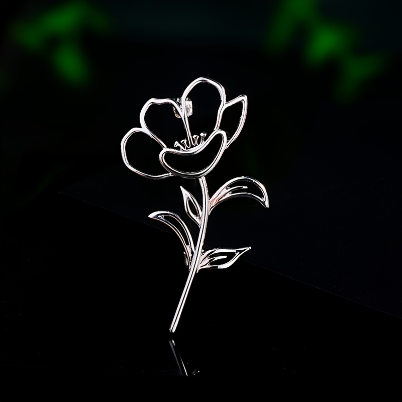TEMU Simple And Hollowed-out Rose Flower Brooch For Women, Exquisite Design, Versatile Corsage, Suitable For Suit Jacket, Pin Collar Needle Accessory