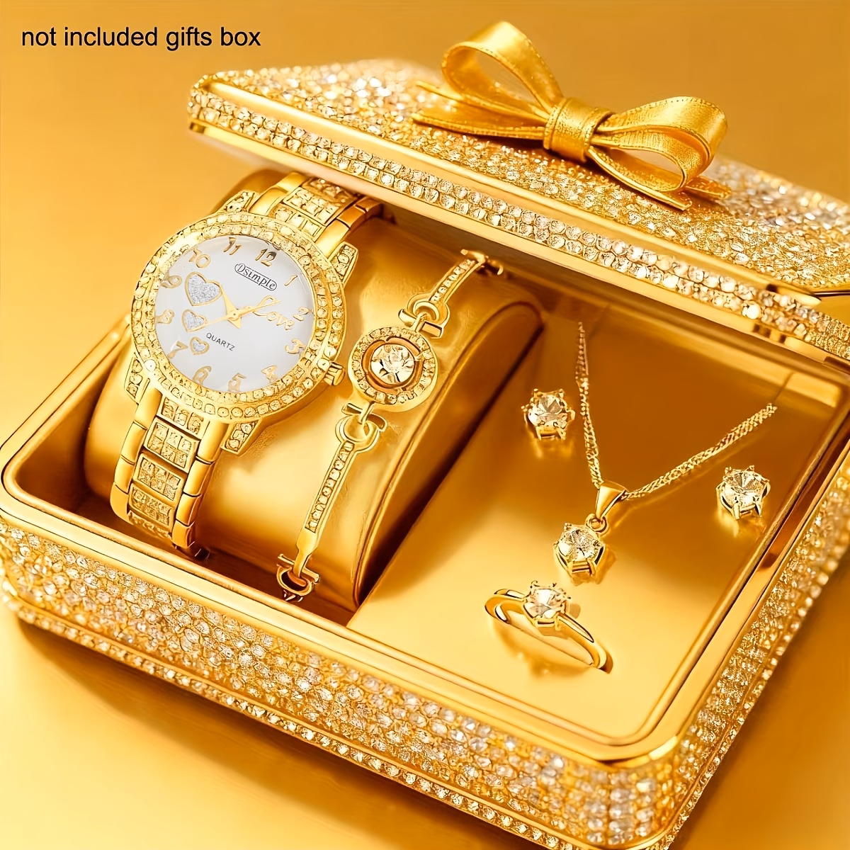 6pcs set watches for women set with 5pcs bracelet necklace earrings ring jewelry for women set elegant womens watches valentines day birthday christmas gifts for women reloj de mujer watches for women Product details 4