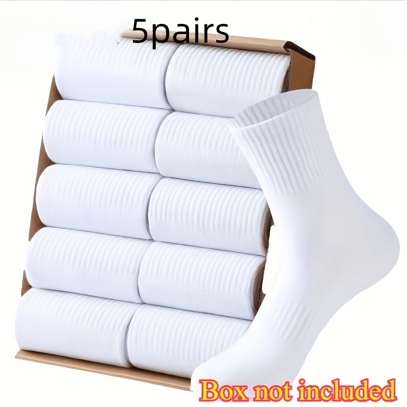 10-pair/5-pair Men's Winter Socks - Mid-calf And Ankle White Socks, Suitable For Casual, Business, And Sports | , Durable Large Pack Mid-calf Socks, Fitness, Casual Wear -