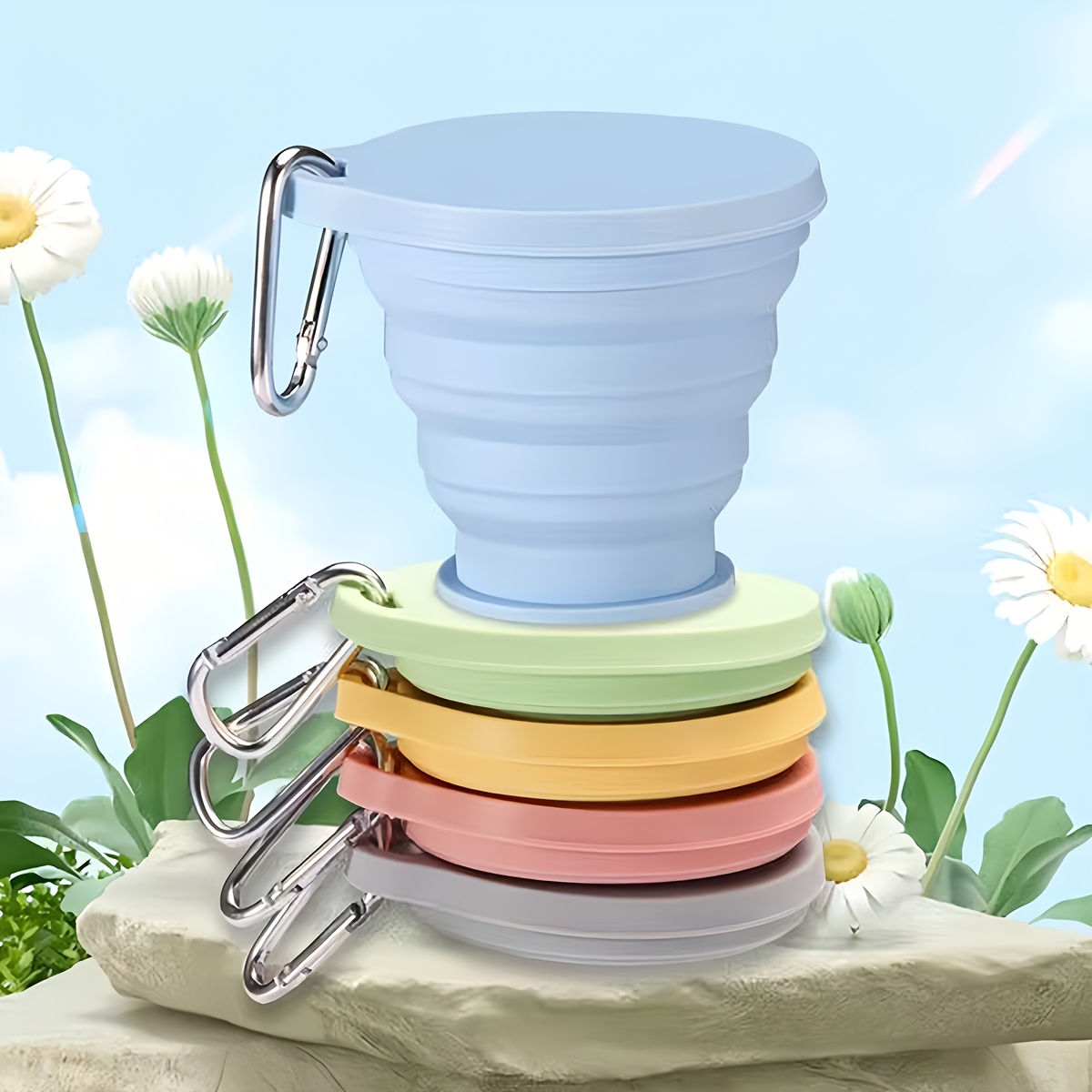 een opvouwbare siliconen waterbeker met een berggesp ontwerp, ideaal voor reizen en kan aan rugzakken   bevestigd. het is perfect voor kamperen, outdoor avonturen, wandelen en   bijeenkomsten, waardoor het een geweldig cadeau is voor je geliefden.