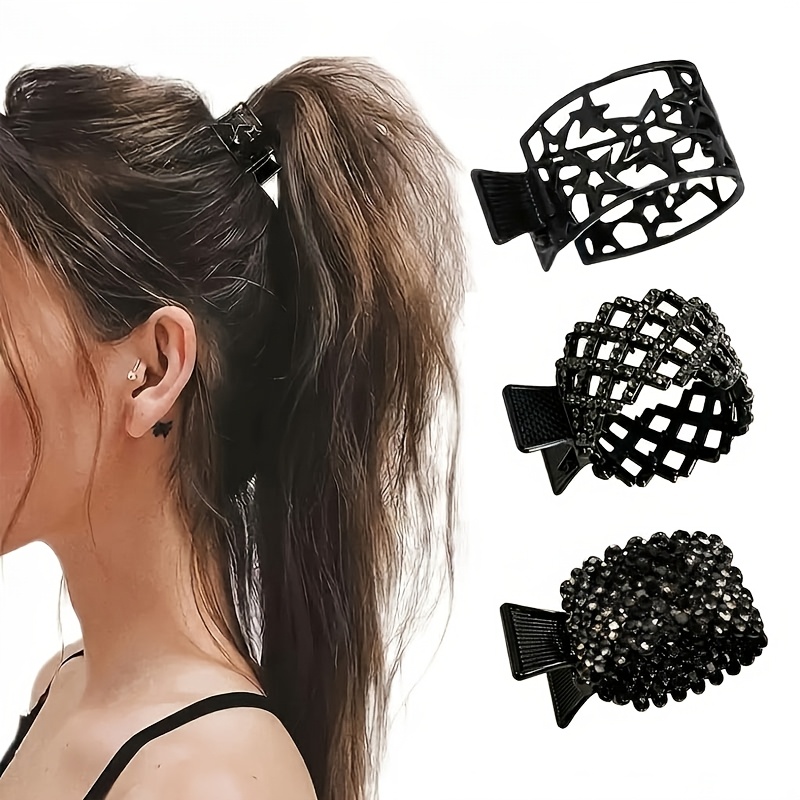 TEMU Lot de 3 élastiques à cheveux très résistants pour queue de cheval - Griffes à cheveux antidérapantes avec prise sûre, pinces à cheveux