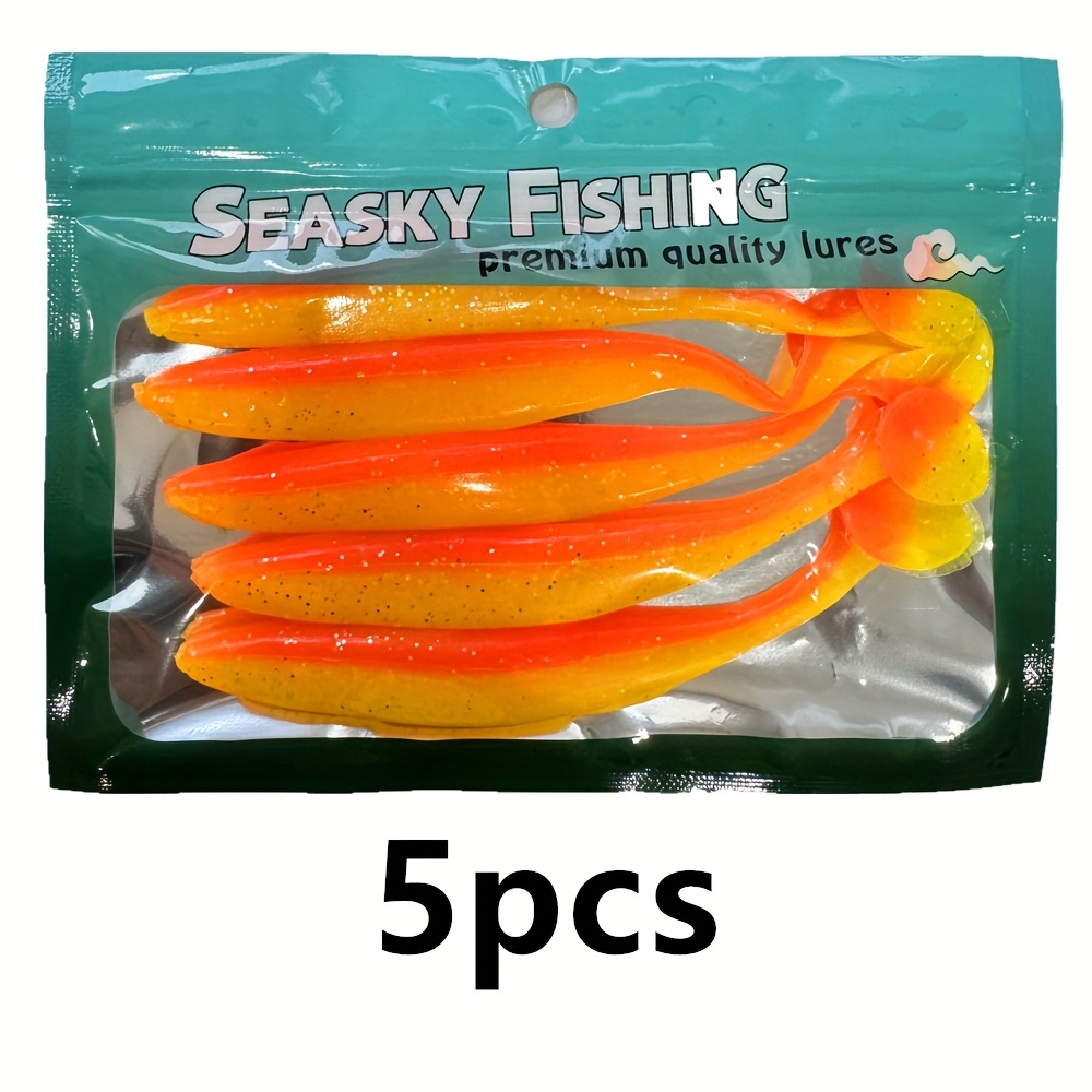 TEMU 5pcs 12cm (4.72in) Soft Bait Lure, Fishing Lure, Soft Worm , For Saltwater And Freshwater Fishing, Multiple Colors, Suitable For Catching Large