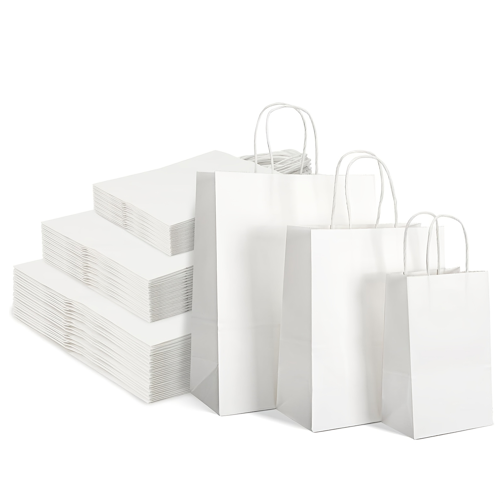 

120pcs White Paper Bags, 3 Sizes, Paper Bags With Handles Mixed Size Bulk Paper Gift Bags For Business, Shopping, Retail, Merchandise Bags, For Day Or Wedding Gift Wrapping