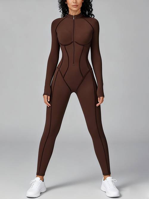 sports fitness onesie half zipper yoga suit womens suit dance cycling skateboard sports training with clothes ski running control yoga onesie