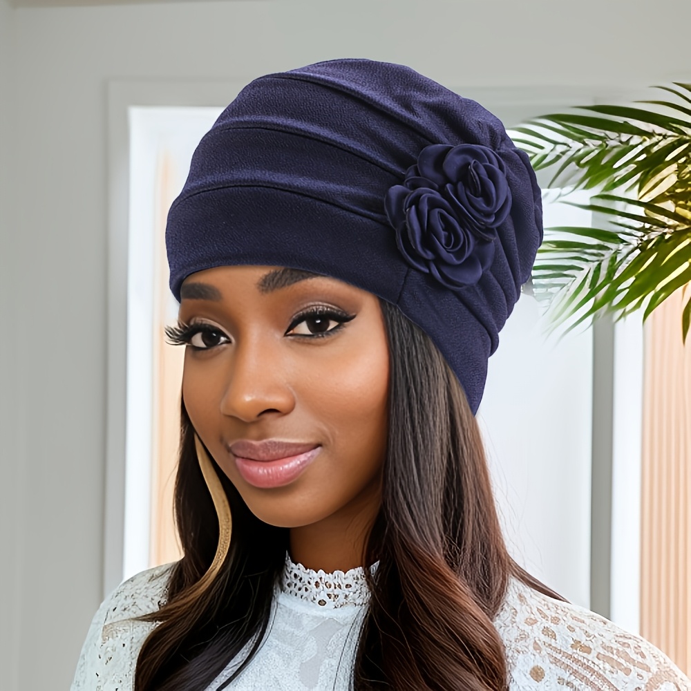 TEMU Gorro de quimioterapia y de moda de /otoño con dos flores en 3D, gorro para dormir para mujer, gorro musulmán, gorro indio