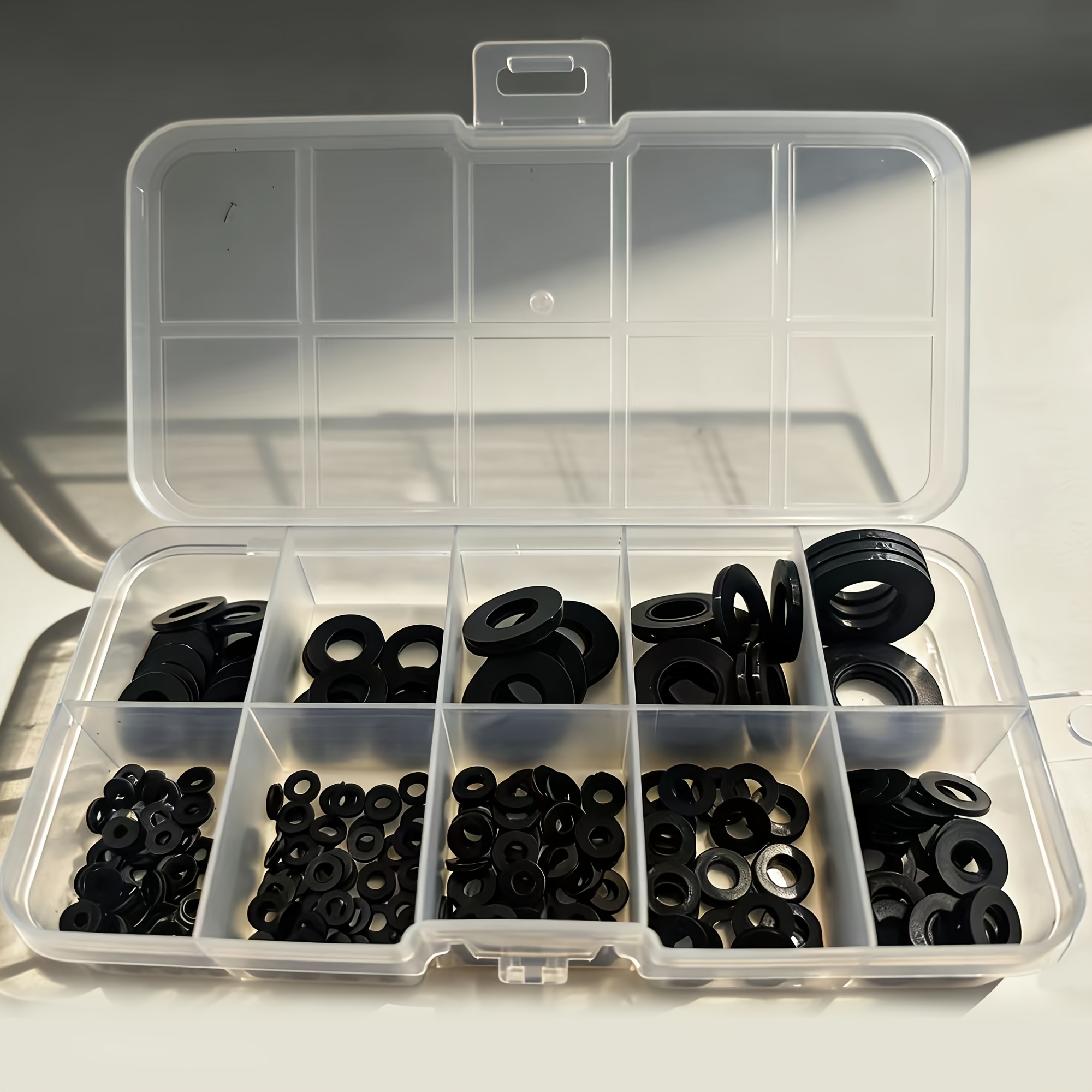 E-shop 250-500 Stk. Schwarzes Nylon Unterlegscheiben Set - Robuste Flache Runde Unterlegscheiben für Schrauben und , Selbstspannendes Design, M2-M12