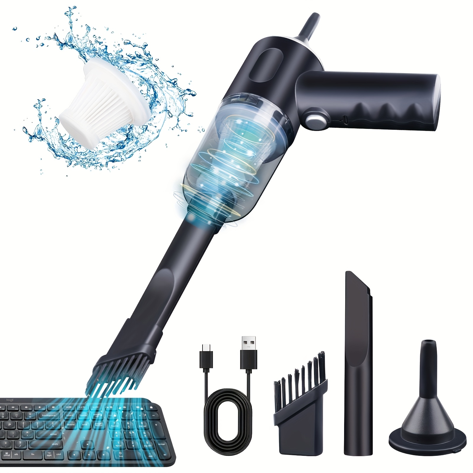 TEMU 1pc Powerful 4000pa Cordless Car Vacuum Cleaner - Ultra-lightweight, Portable, And For Home And Car Interior Cleaning, Pet Hair, And - Rechargeable And Convenient For Daily Use