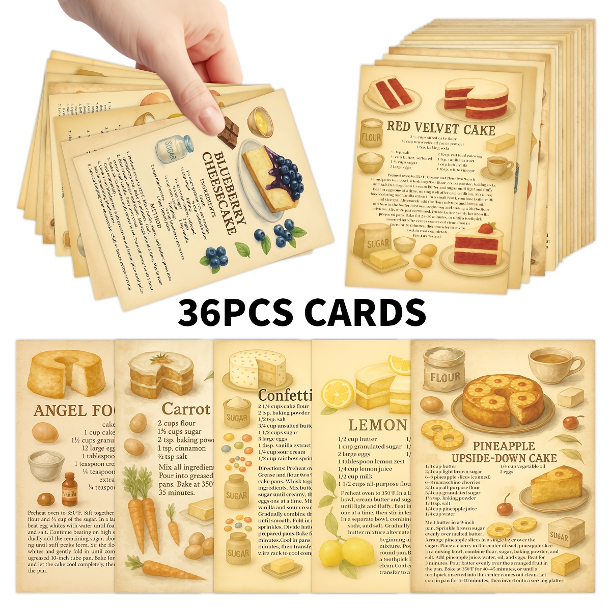 TEMU Ensemble de 36 cartes de recettes de desserts - de pour gâteaux classiques, tartes et desserts. Parfait comme carte cadeau pour les pâtissiers