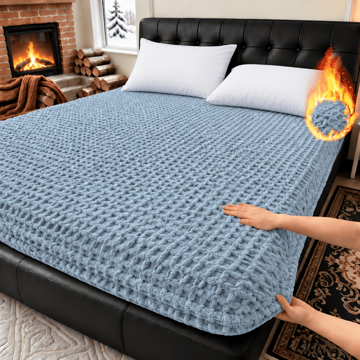 TEMU Thickened Autumn Winter Warm Fitted Sheet Bed Cover, Plush Brushed Skin-friendly Velvet Mattress Cover, Soft Comfortable Heat-retaining And