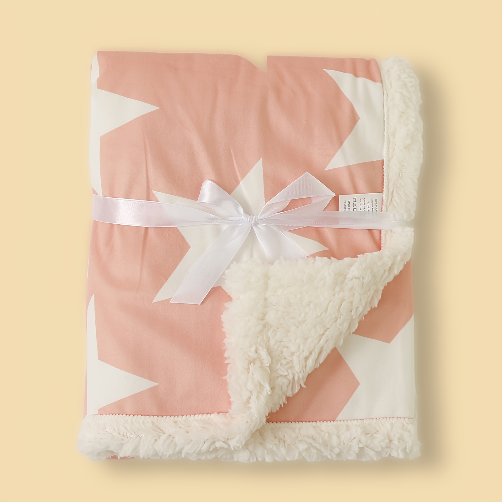 A Double-layered Cartoon Lamb Fleece Blanket For Infants, Suitable As A Stroller Cover And For