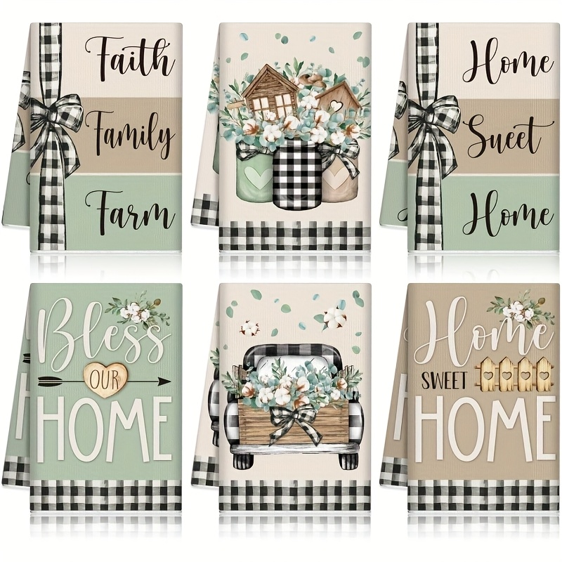 TEMU 6pcs Kitchen Towels, 16x24 Inch, Ultra Soft Microfiber Tea Towels With Eucalyptus Leaf Design, Reusable Dish Cloths, Machine Washable, Tea Towel