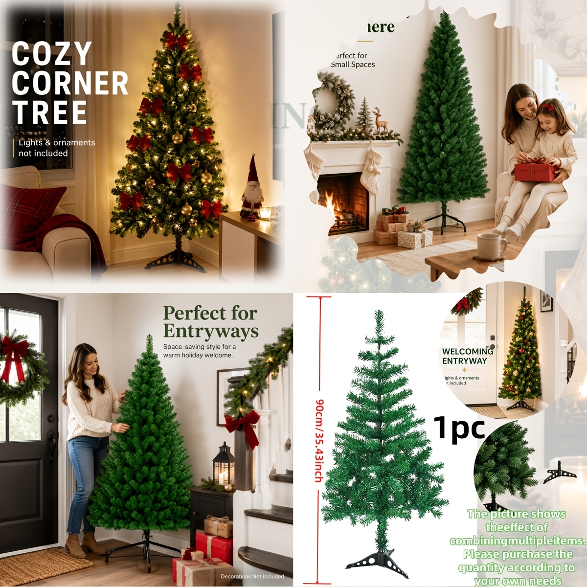 TEMU 35.43ft Space- Artificial Christmas Tree. Features Pvc Realistic Green Leaves With A Metal Support Frame. Suitable For Living Rooms, Fireplaces,