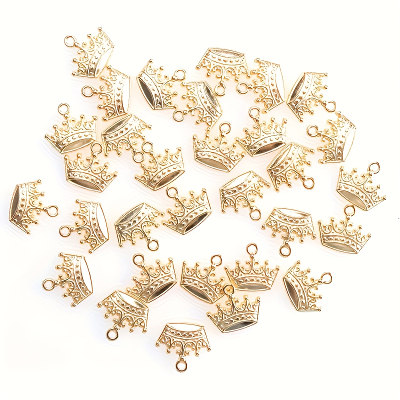 Image of 30 Mini Crown Pendants - Vintage Metal Additions (for Necklaces, Earrings, Or Zipper Decoration Materials)