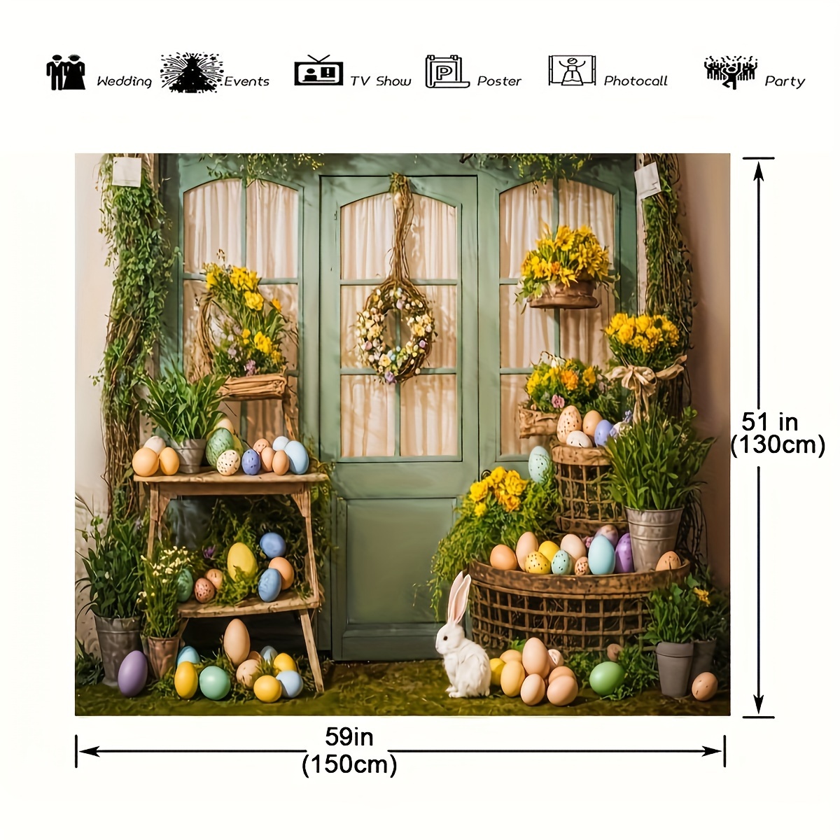 1pc easter day garden decor photography backdrops colorful eggs spring fresh flowers cute white bunny photo background