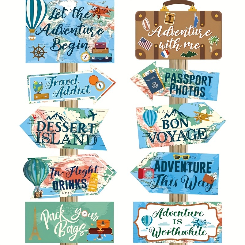 

20-piece Travel Adventure Party Decor Set - 'bon Voyage' & 'let The Adventure Begin' Signs For Birthday, Baby Shower, Home Celebrations - Nautical Theme Wall Decor