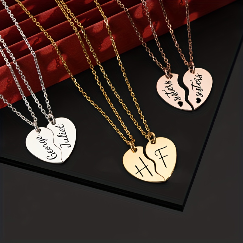 Custom Half Heart-shaped Couple Pendant Necklace, Engraved Gift