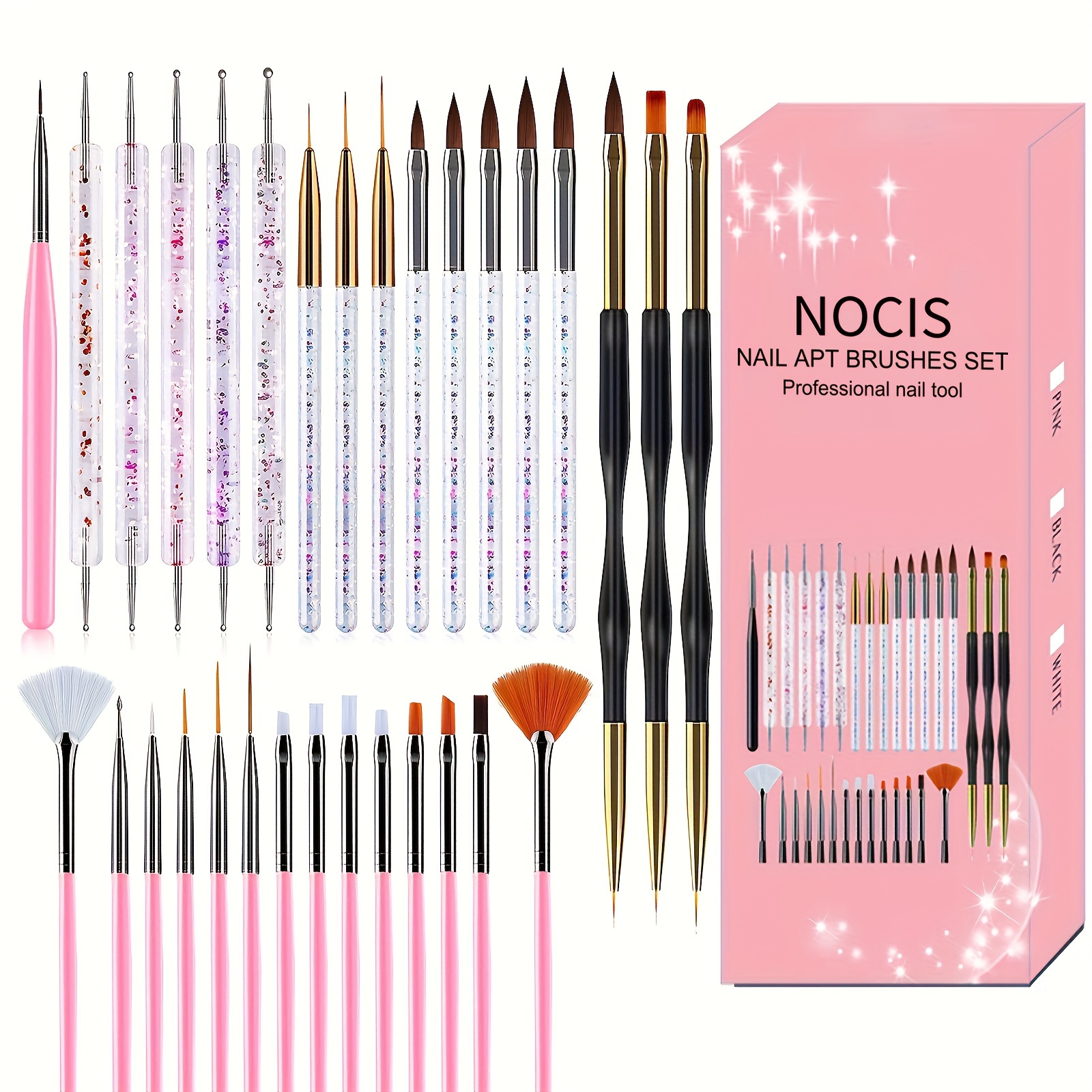 

Nocis 31pcs Nail Art Brush Set - Salon-quality Design & Painting Tools For Acrylic & Gel Manicures, Includes Dotting & Carving Pens, Odorless