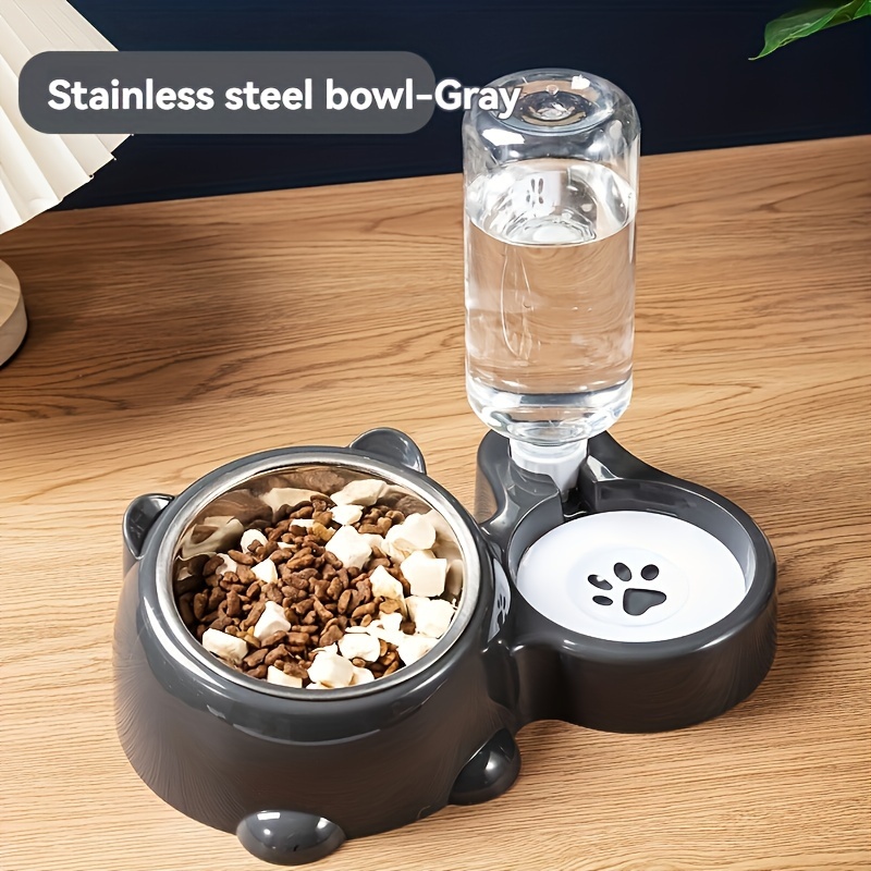 2-in-1 Automatic Pet Feeder And Water Dispenser, Elevated Tilted Stainless Cat Feeding Bowl, Protect Pet Cervical Spine - Safe Drinking And Eating, Without Battery