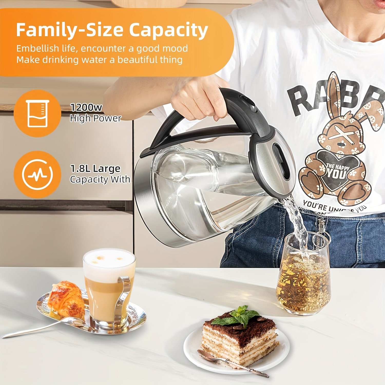 glass electric kettle with automatic   and dry burning protection function kitchen household hot water pot food grade stainless steel large   easy to clean high power instant hot water pot anti dry burning Product details 2