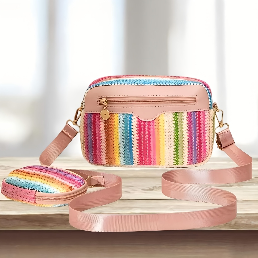 TEMU New Fashionable Sunny Women's Woven Multi-scene Versatile Large-capacity Crossbody Small Square Bag With Pouch