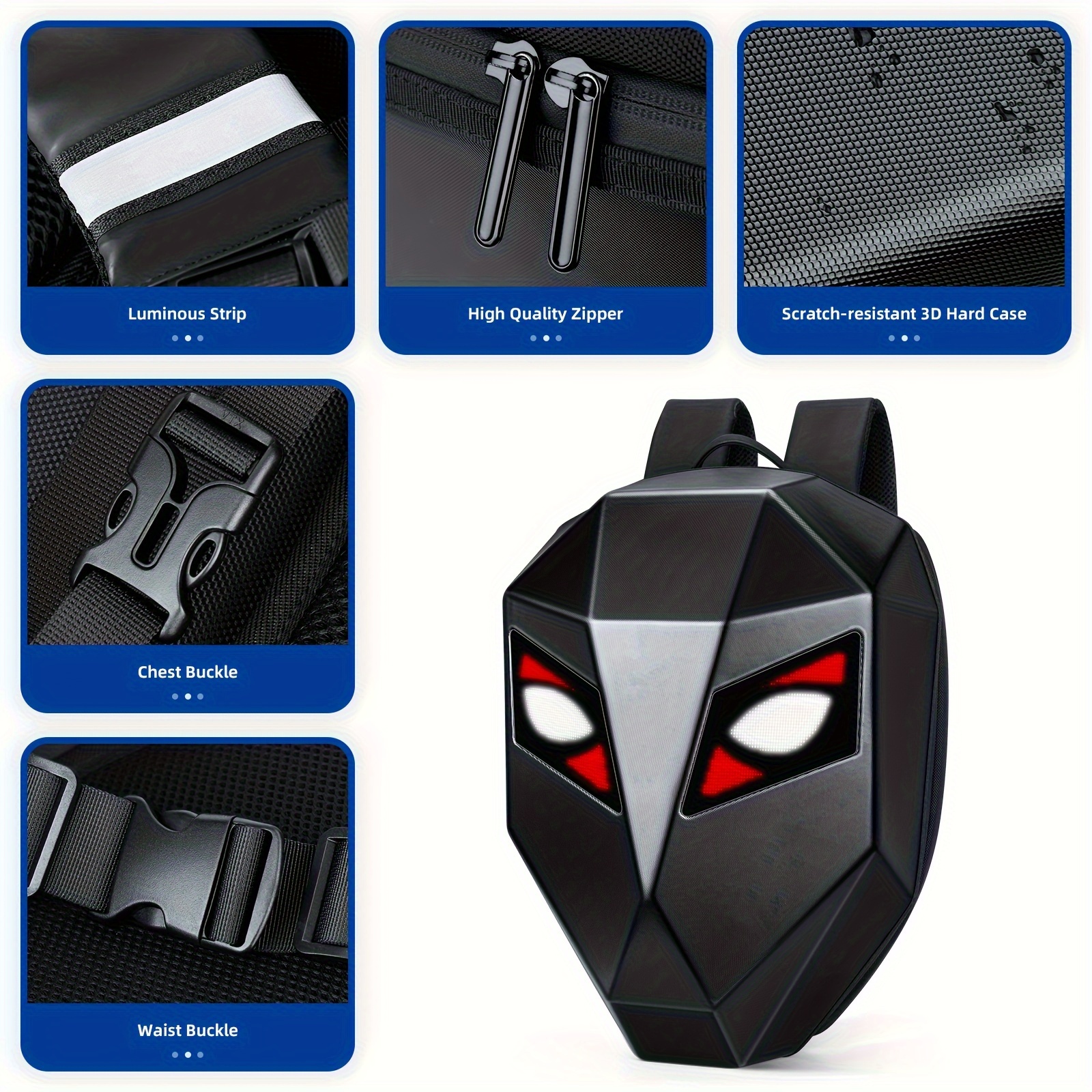   knight led motorcycle backpack with eye hard case riding helmet backpack diy motorbike laptop bag waterproof large size 19inch