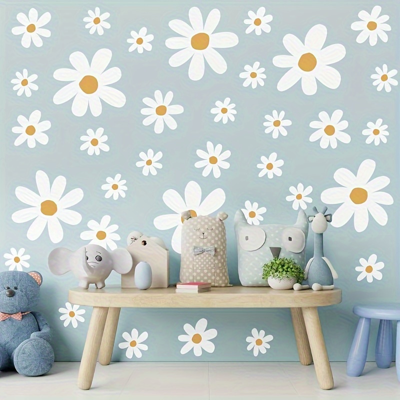 12 Sheets Daisy Wall Decals White Flower Wall Stickers Big Daisy Wall Stick : Classic Style Daisy Wall Decal - 12 Sheets of Big