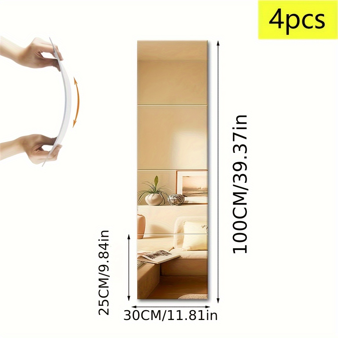 TEMU 4pcs+25+30cm, 1mm, 3d Acrylic Mirror Wall Sticker, Square Wall Sticker Combination Mirror Wall Sticker Acrylic Three-dimensional Wall Hanging