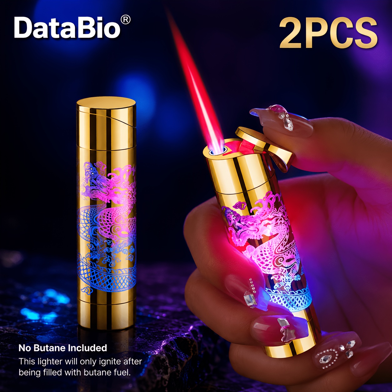 TEMU (no Butane) 2-pack Chinese Dragon Butane Lighters - Pink Windproof Adjustable Flame With 3d Dragon Engraving, Valentine's Day Christmas Father's