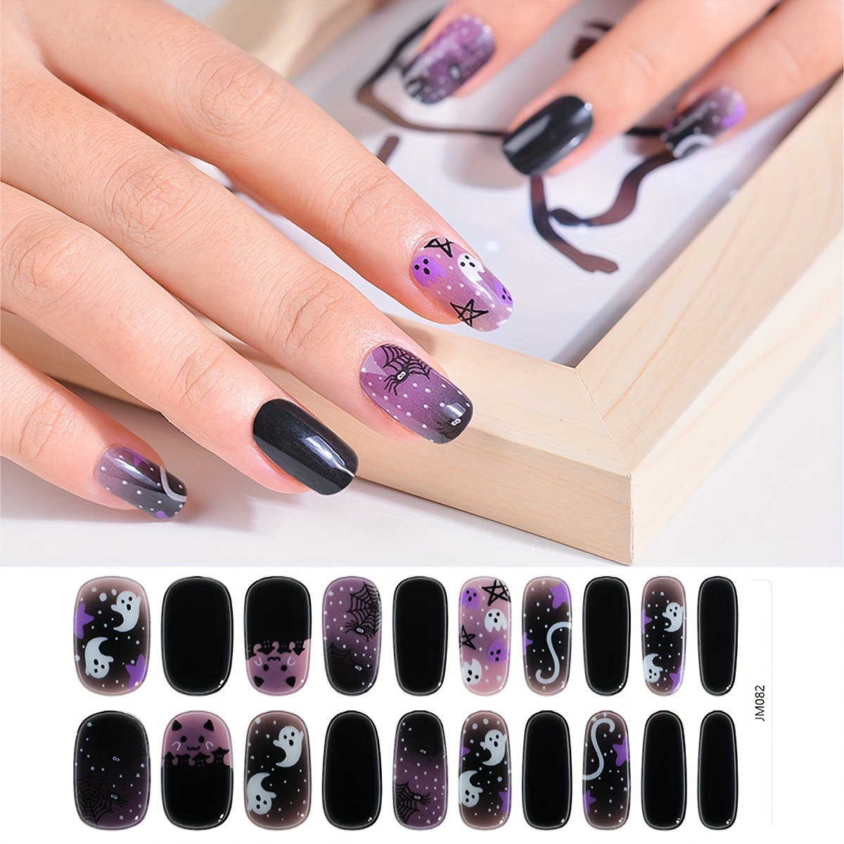 

1 Sheet Of 20 Stickers, Semi-cured Gel Full Nail Stickers That Require A Baking Lamp, Elements, Suitable For Parties (need To Be Used With A Uv Lamp)