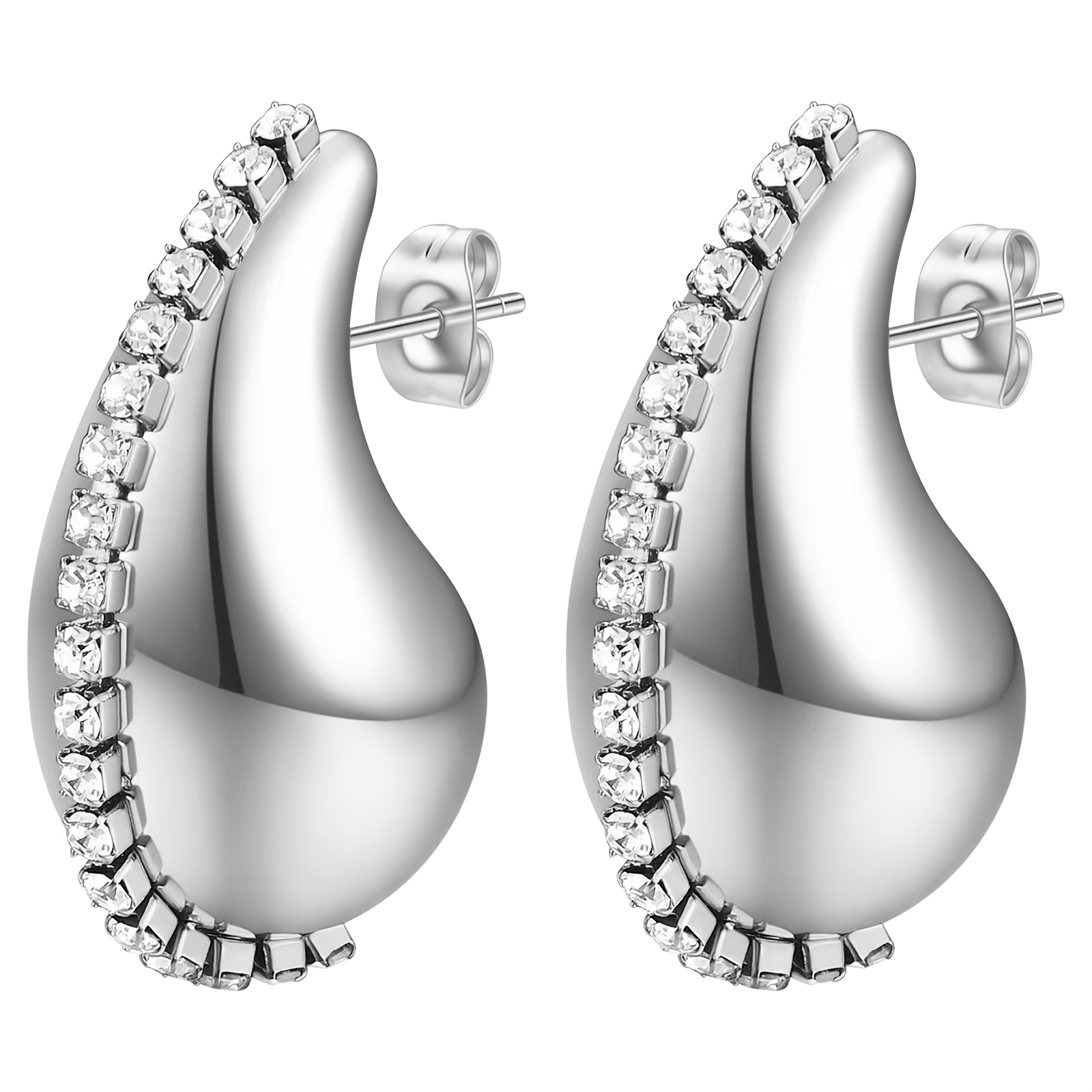 Image of Women's Golden Teardrop Earrings, Teardrop Chunky Hoop Earrings