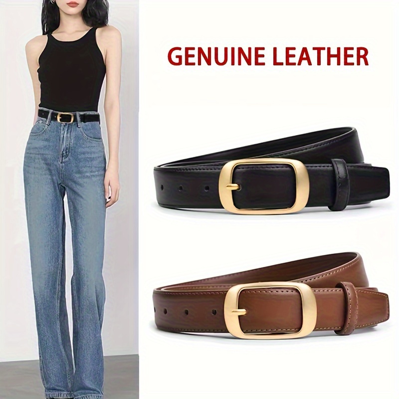 

Women's Belt - Stylish With Golden-tone Rectangular , 2.8cm Width, Jeans And Casual Outfits