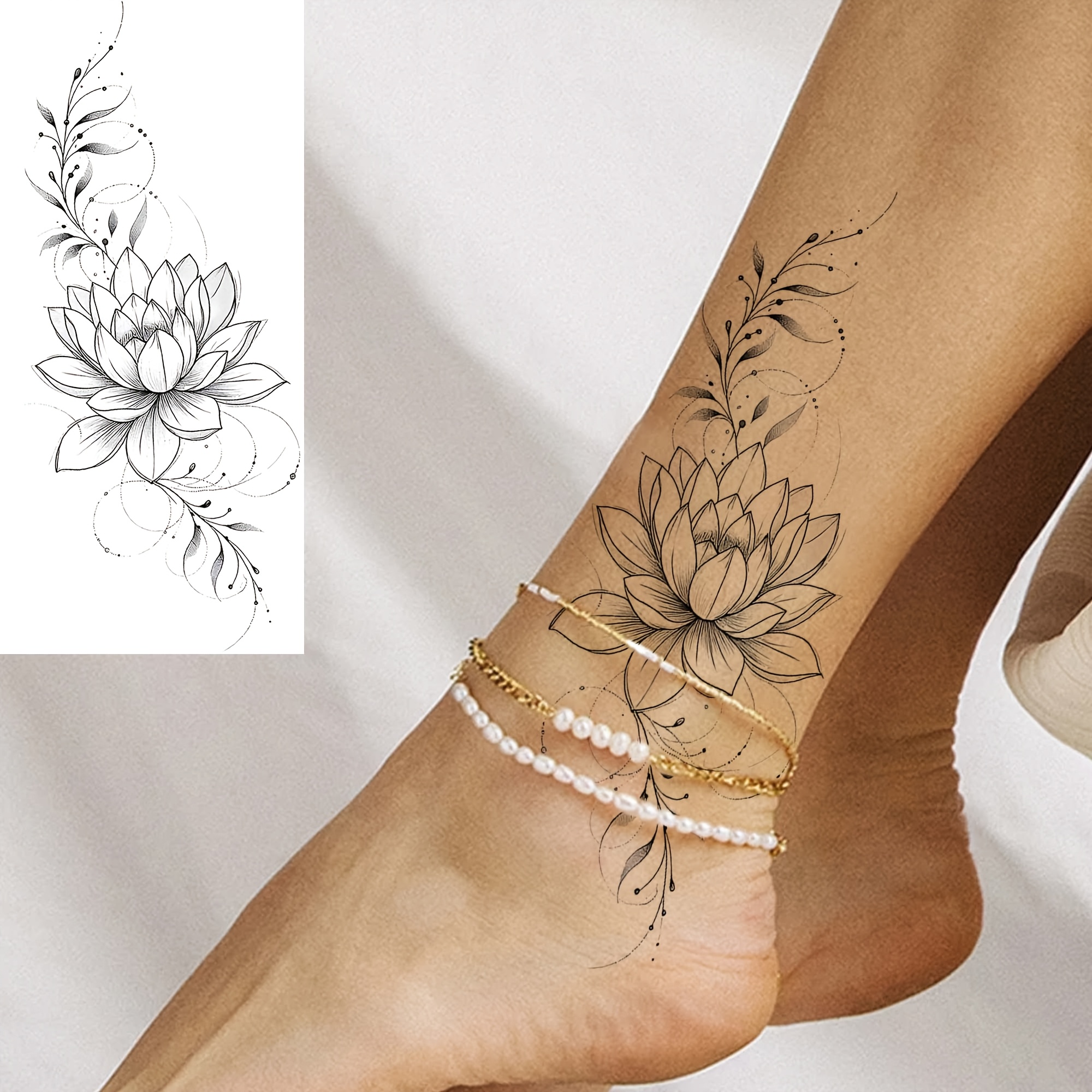 1 sheet for lotus vine temporary tattoos for women men hands finger   neck waist legs thigh forearm shank half sleeve arm temp   tattoo stickers waterproof long lasting realistic tatoos