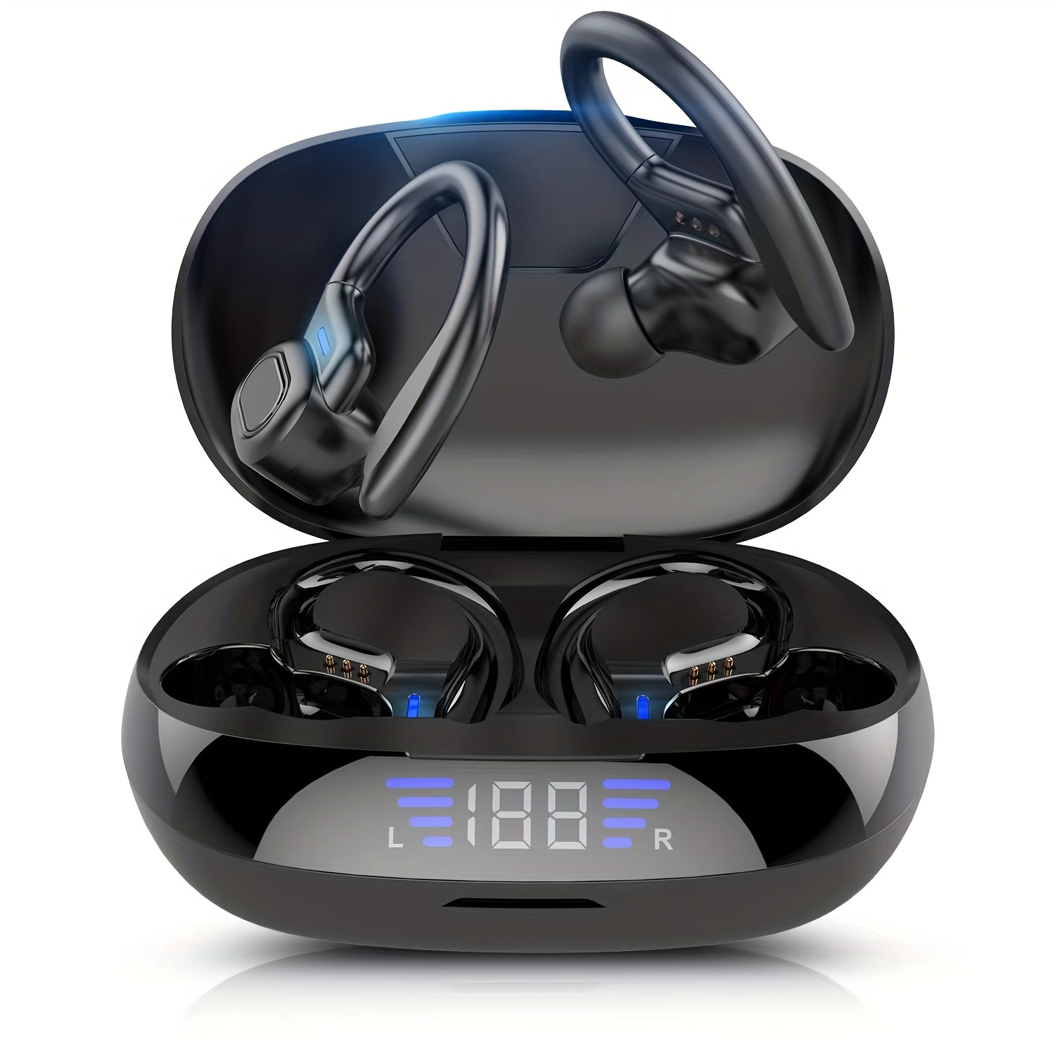 

Wireless Headphones Wireless Earbuds 40hrs Playtime Wireless Charging Case Digital Display Sports Ear Buds With Earhook Premium Deep Bass Over-ear Earphones For Sport Black