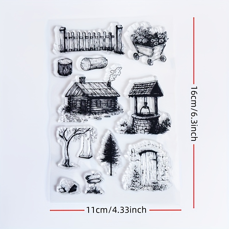 Image of 1pc House Clear Stamps Stamp Card Making Sentiments, Vintage Courtyard Stamp For Festival Card Making Decoration And Scrapbooking Album Crafts