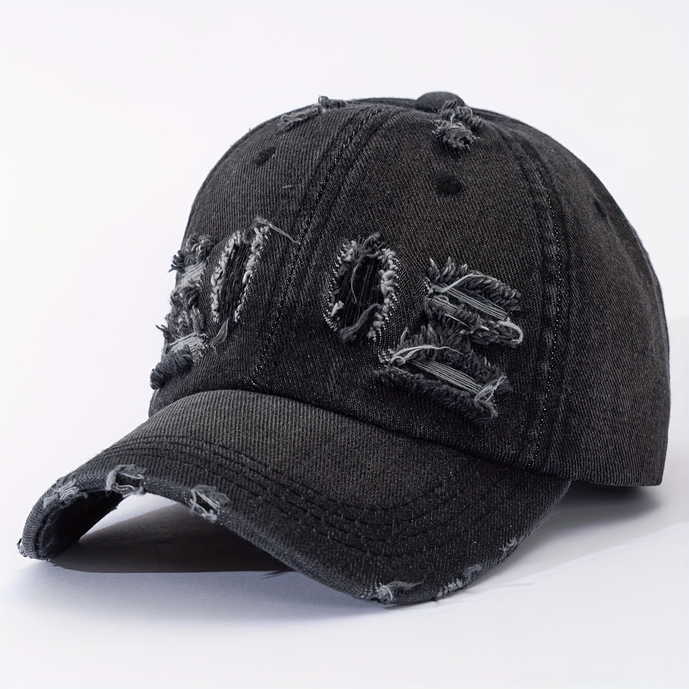 Image of Water Washed Ripped Denim Baseball Cap, Adjustable Dad Hat, Comfortable And Breathable, Suitable For Spring And Summer Travel, Seaside Vacation, Unisex