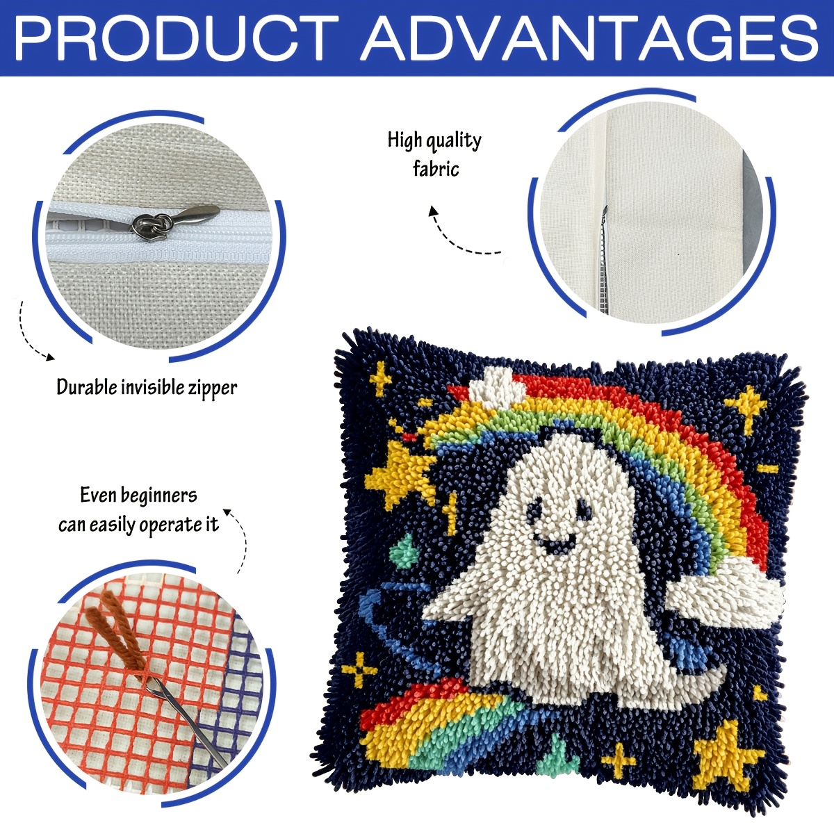 Latch Hook Kit Pillow Plant, Halloween Printed Pattern Needlework Art Set