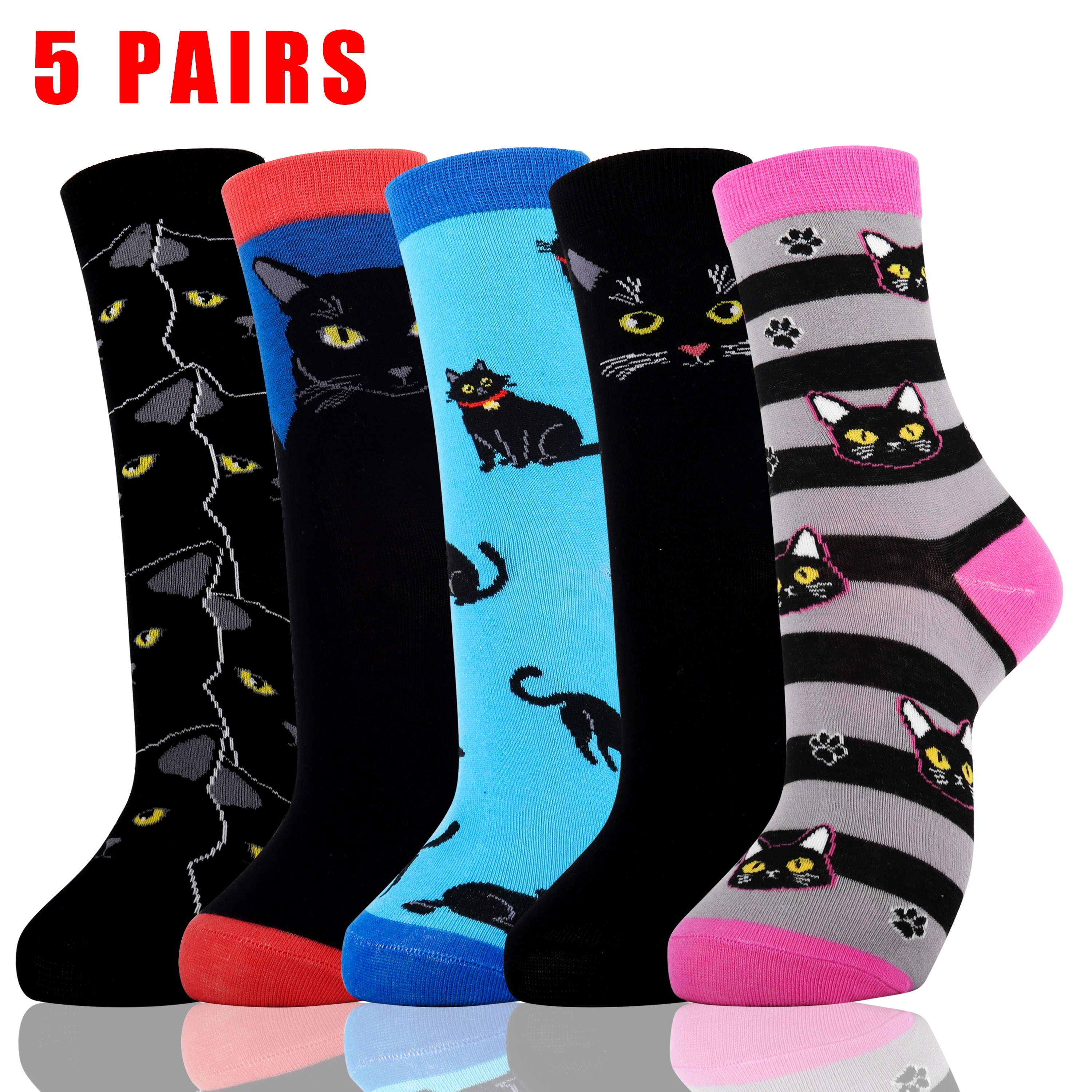 TEMU 5 Pairs Black Cat Socks For Women For For Women Slouch Socks Women Boot Cute Socks Comfy Socks Women Birthday Gifts For Teenage