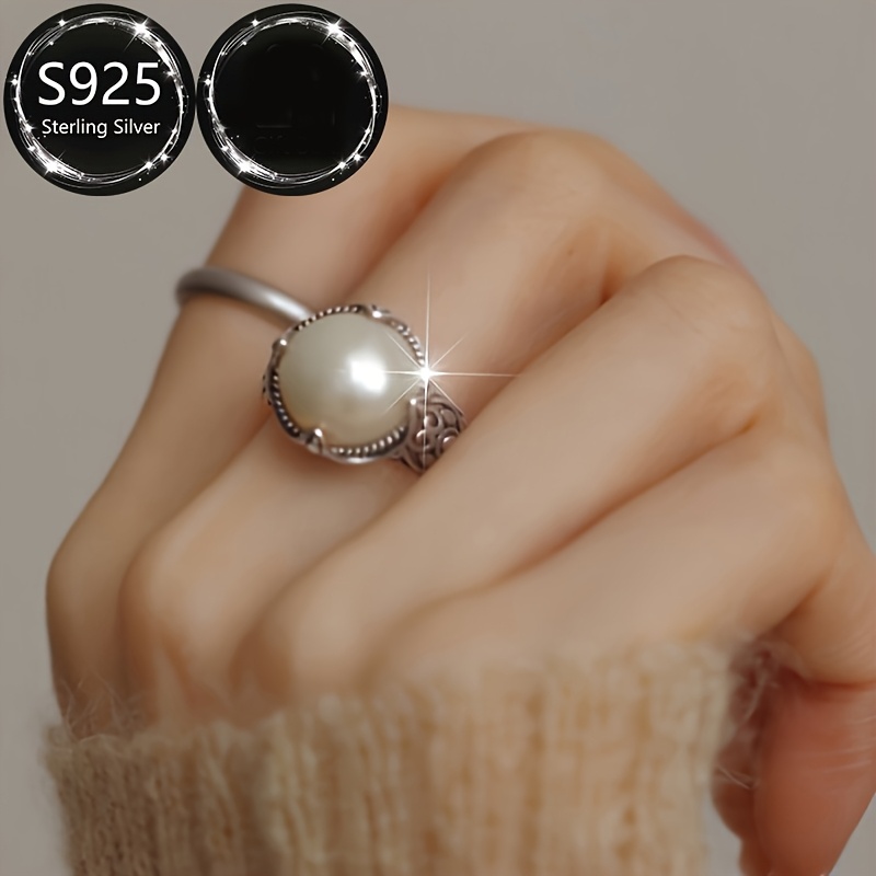 Retro Style Adjustable 925 Sterling Silver Ring with Shell